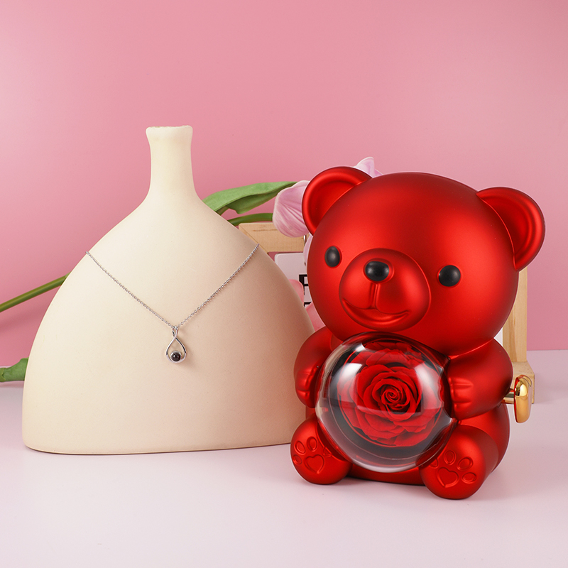 レディース 上品 写真入れ 投影 ネックレス ジュエリーセット クマのジュエリーボックス付き