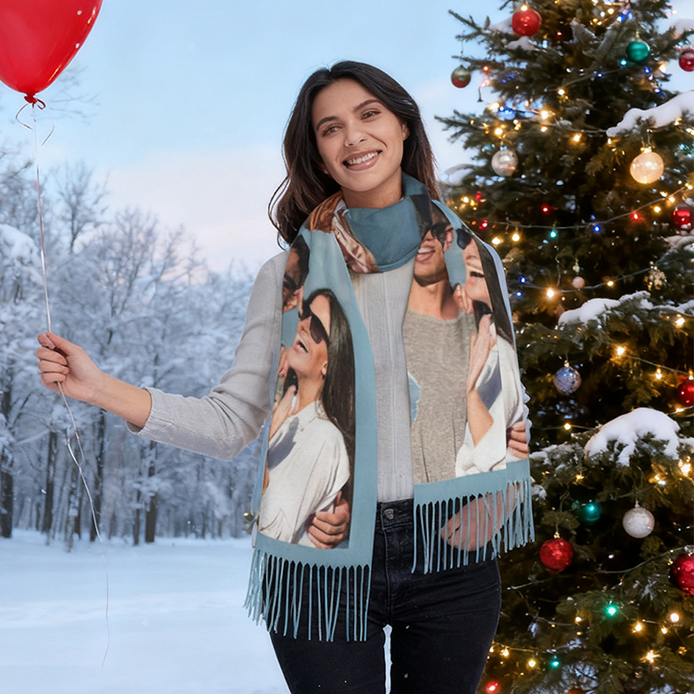 Personalized Photo Scarf Soft Winter Scarf Valentine's Day Gift for Couples