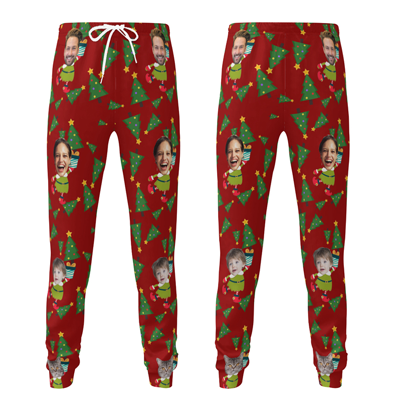 Pantalon de survêtement unisexe personnalisé avec photo personnalisée et motif sapin de Noël cadeau idéal pour la famille