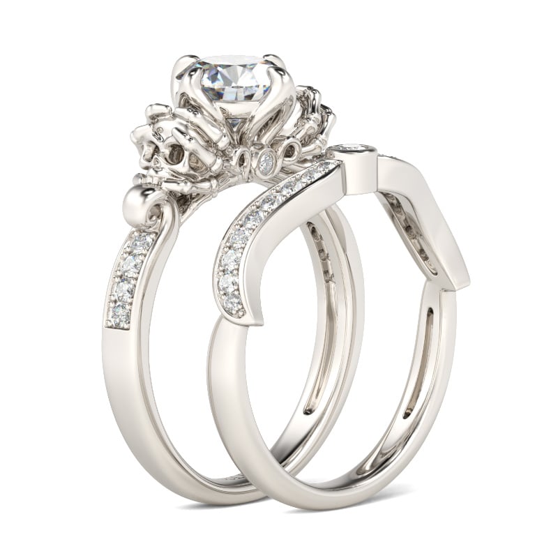Jeulia Classic Round Cut Skull Ring Set