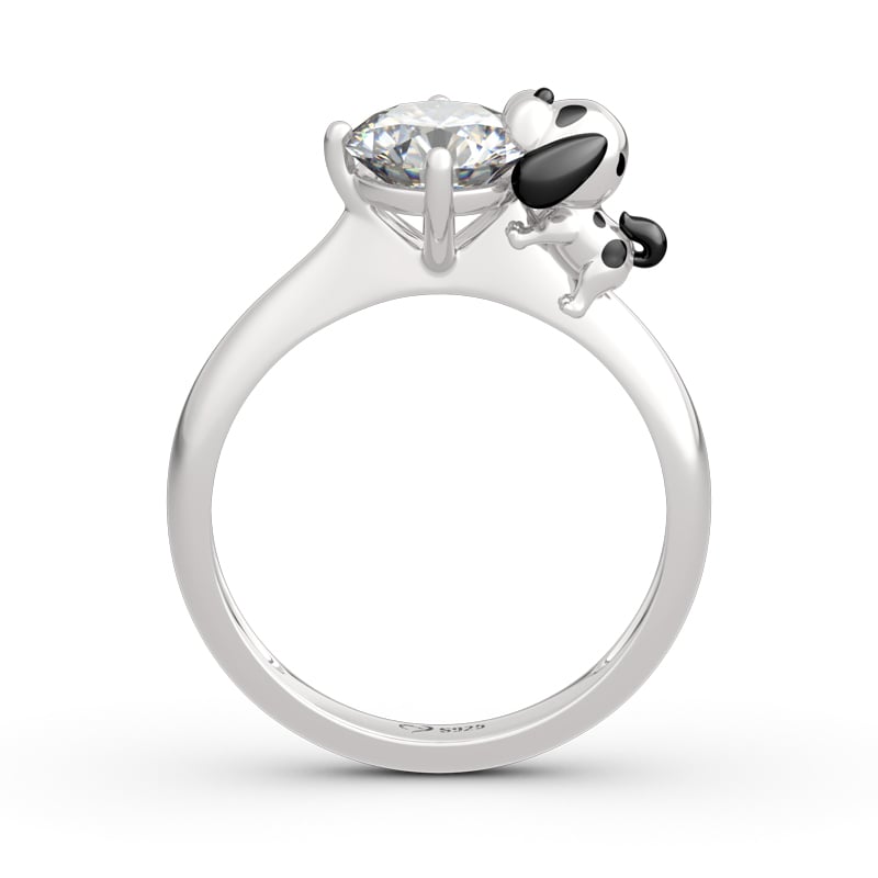 Jeulia Hug Me "You Are Unique" Dalmatian Round Cut Sterling Silver Ring