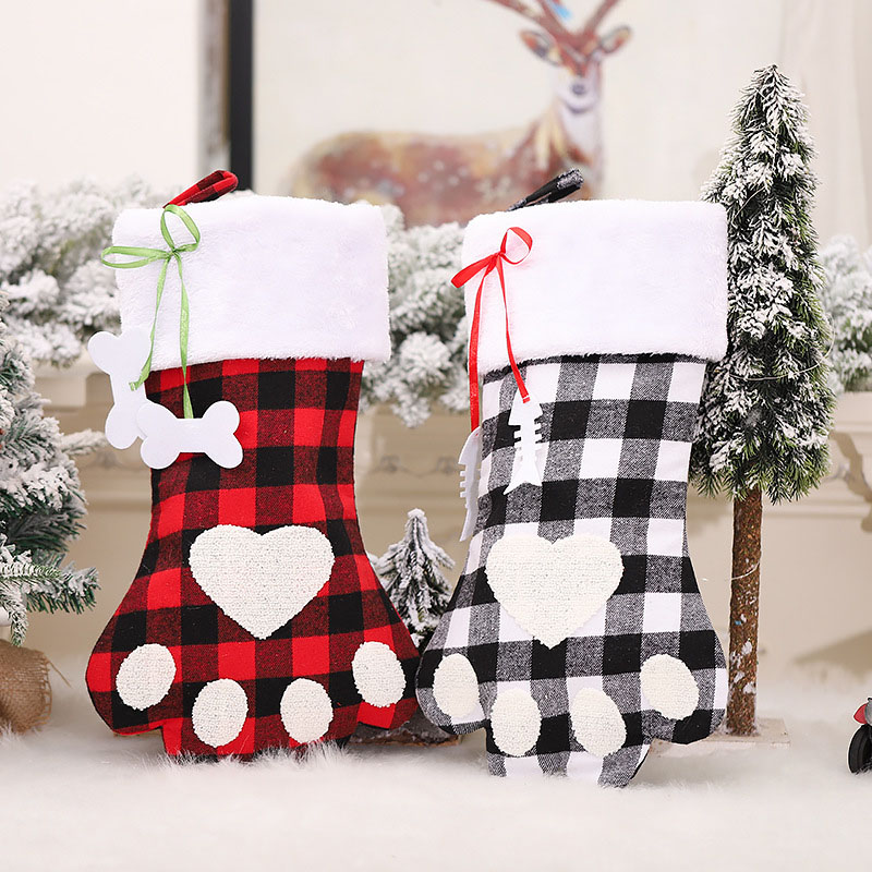 Personalized Knitted Cute Pet Paw Heart Shaped Custom Name Christmas Stockings