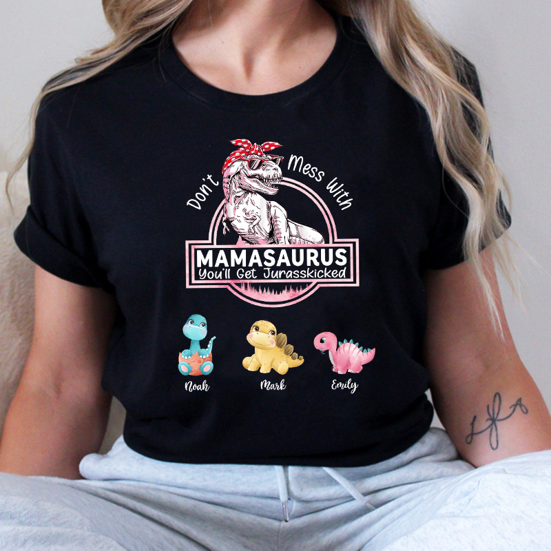 Personalized T-shirt Mamasaurus with Optional Cartoon Dinosaurs Pattern Creative Gift for Mother's Day