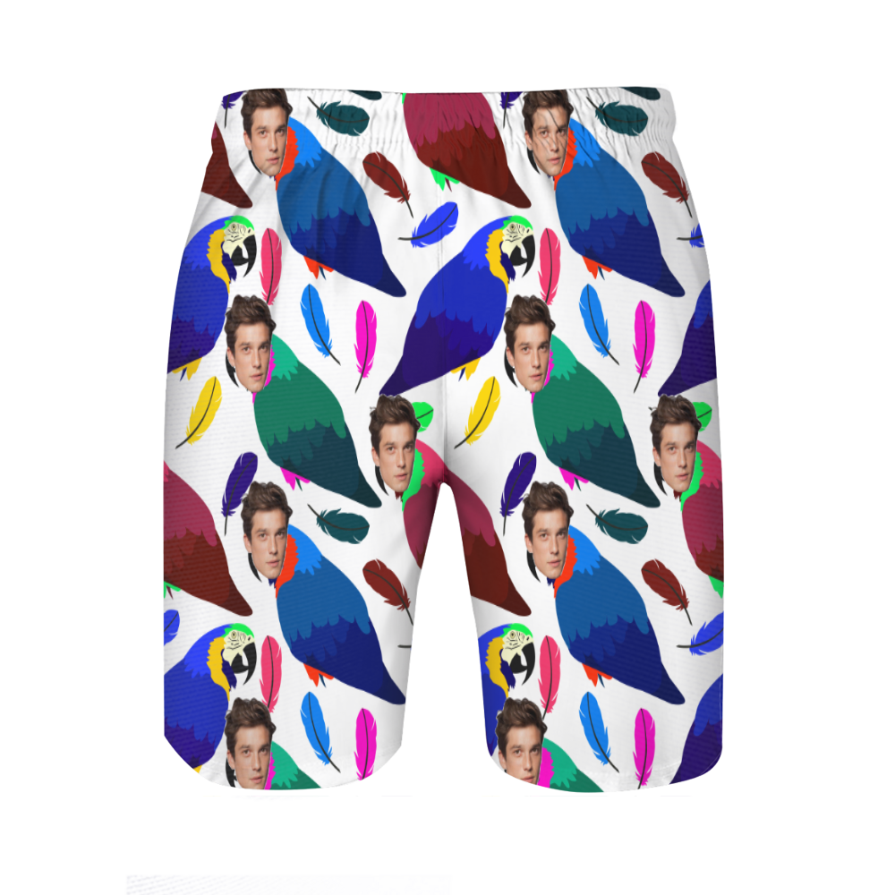 Gepersonaliseerde strandshort voor heren met kleurrijk verenpatroon het beste cadeau voor het hele gezin