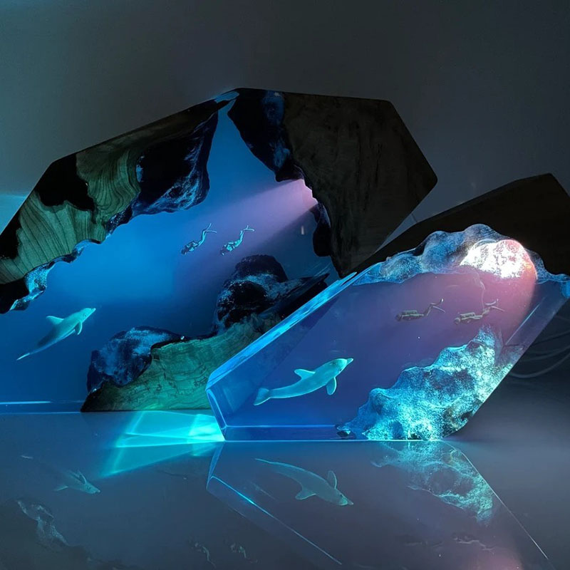 イルカ カップルダイバー 樹脂 ウッド ランプ 恋人 プレゼント