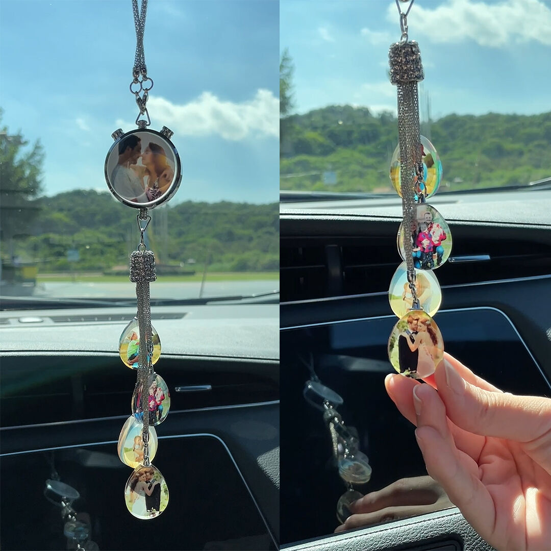 Customized Car Perfume Box Pendant with Photo Car Accessories Rear View Mirror Charm for Her