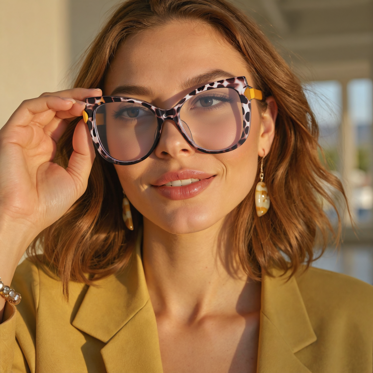 Isabella Cat Eye Leopard Yellow Glasses