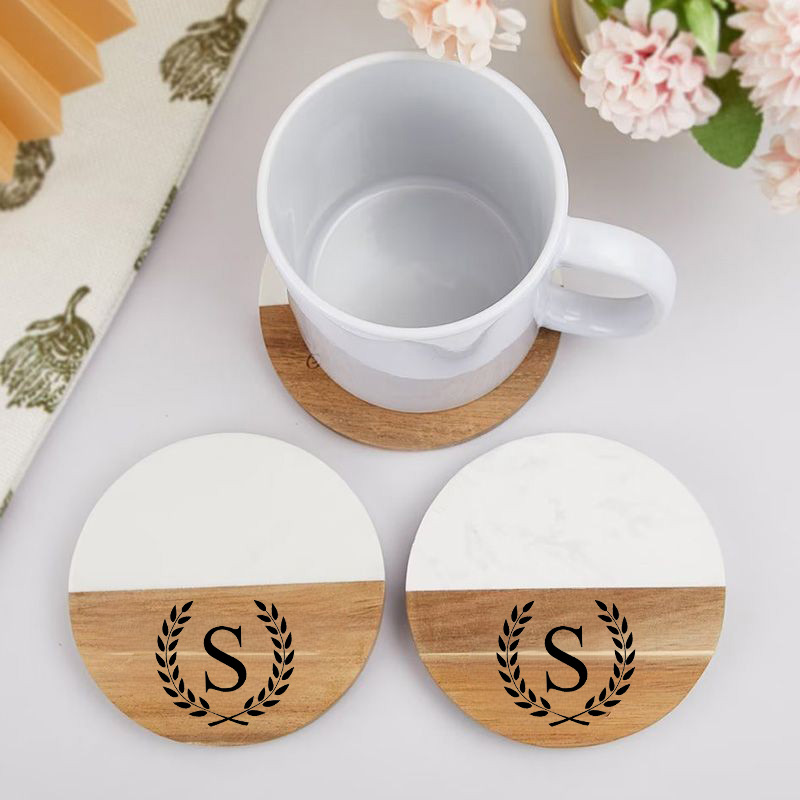 Personalized Round Coaster with Custom Letter Elegant Marble Splicing Design Unique Present