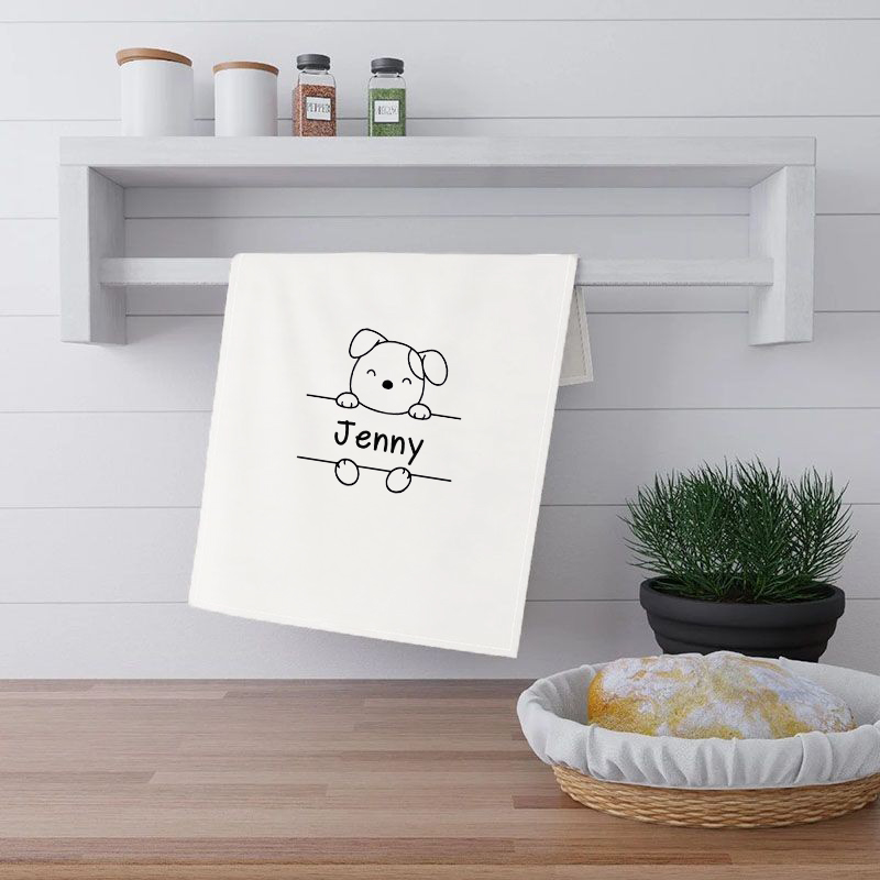 Personalized Towel with Custom Cute Puppy Name Card Design Adorable Present for Child