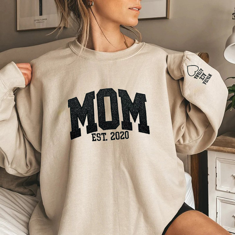 Gepersonaliseerd Sweatshirt Geborduurd Mamma met Custom Glitter Ontwerp Aantrekkelijk Moederdag Cadeau