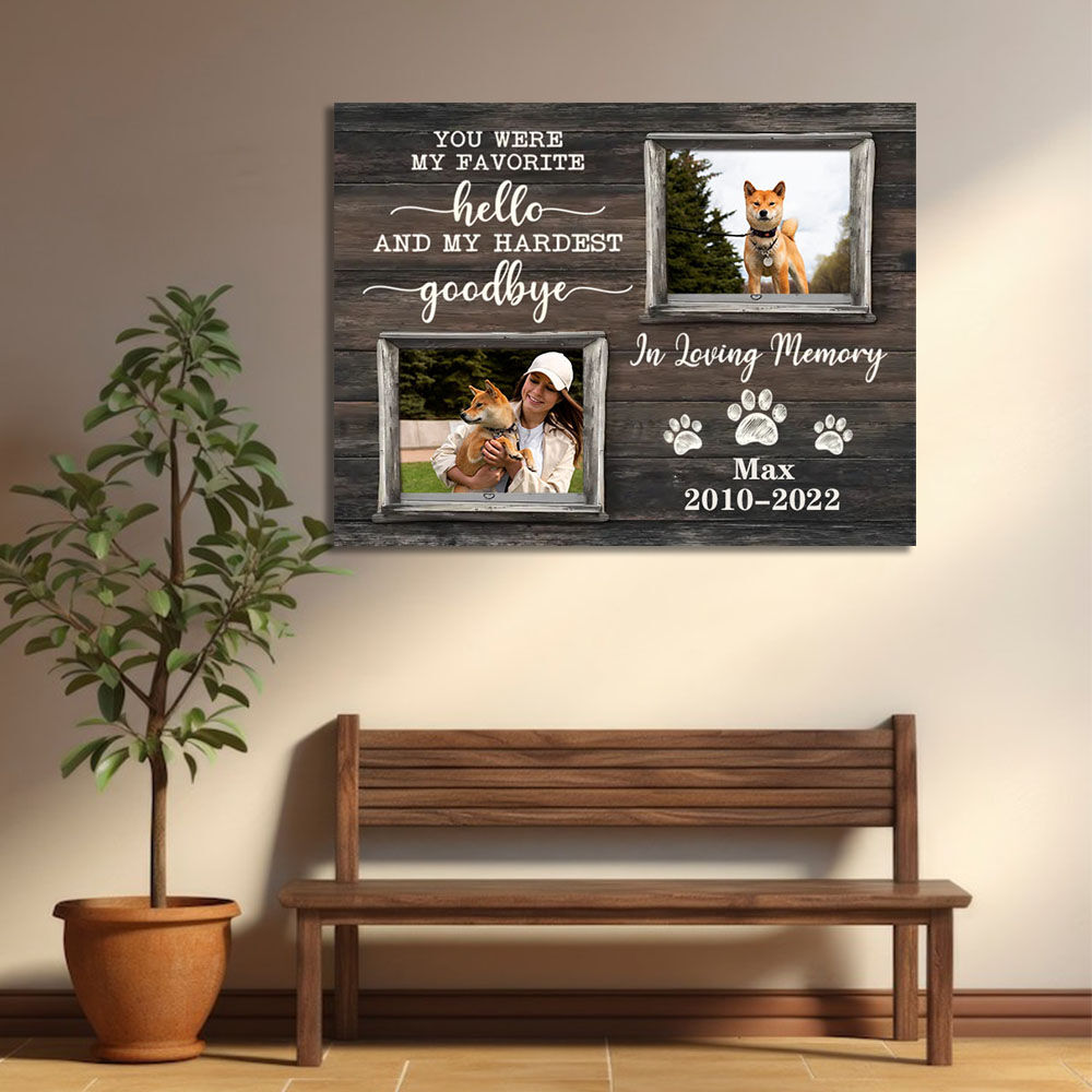 Personalized Picture Canvas Wall Art with Paw Print Pattern Cute Gift for Pet Lover