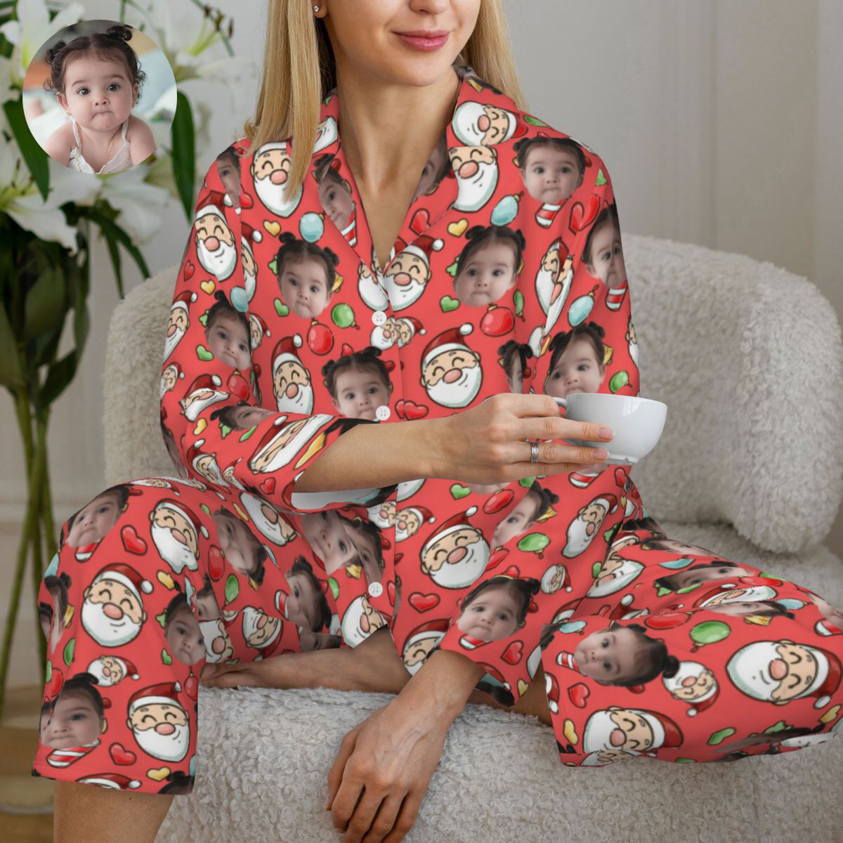 Pijama personalizado con foto personalizada de Papá Noel, diseño colorido, regalo de Navidad para la familia