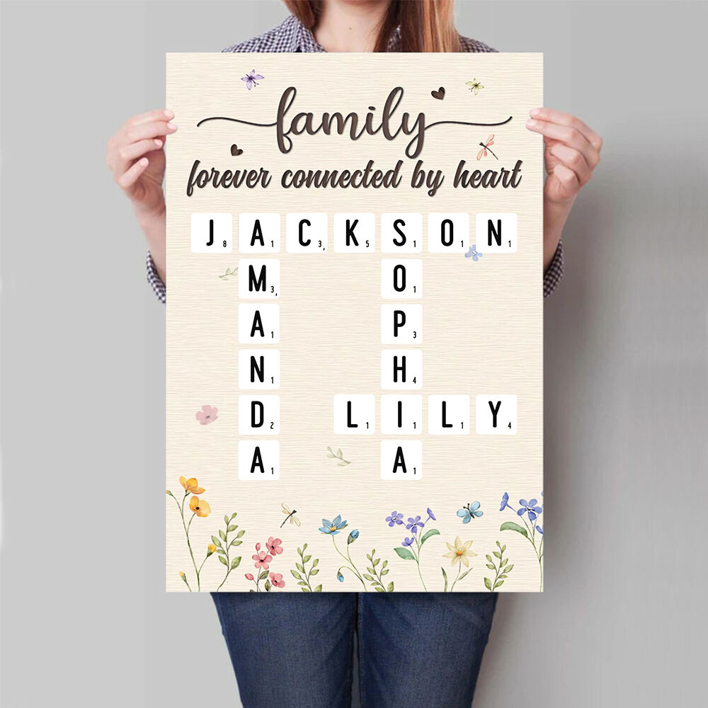 Personalized Name Crossword Canvas Wall Art with Flowers Pattern Perfect Gift for Family