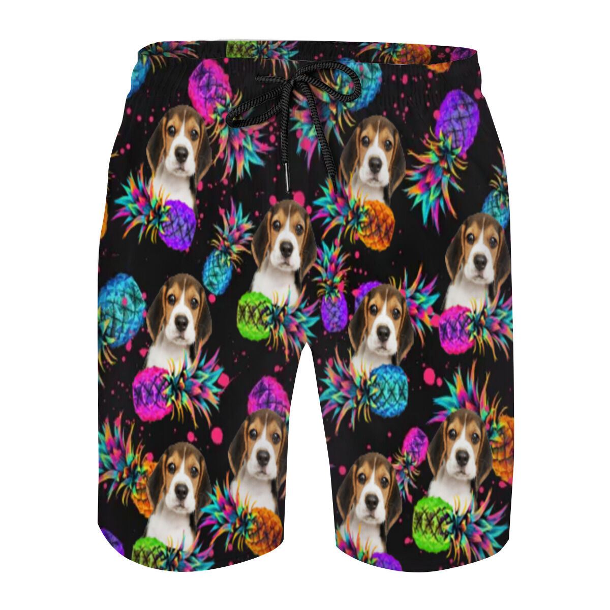 Personalized Picture Men's Beach Shorts with Colorful Pineapple Pattern Cool Gift for Him