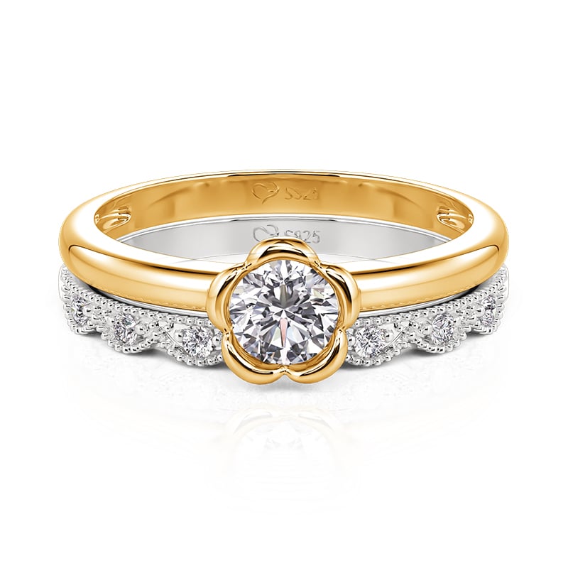 Jeulia Simple Two Tone Lace Flower Ring Set