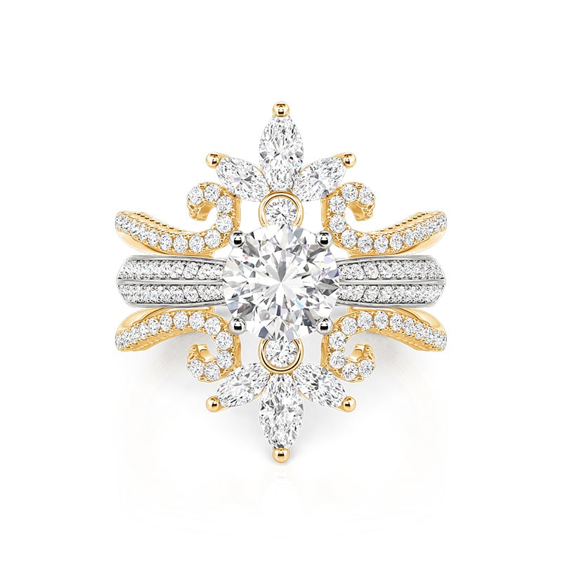 Jeulia Two‑Tone Round Cut Bridal Ring Set with Cluster Enhancer