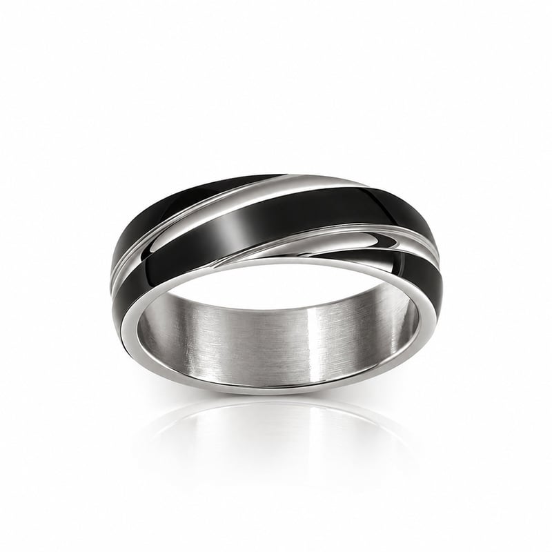 Jeulia Fancy Black Titanium Steel Men's Ring Black Wedding Band for Men