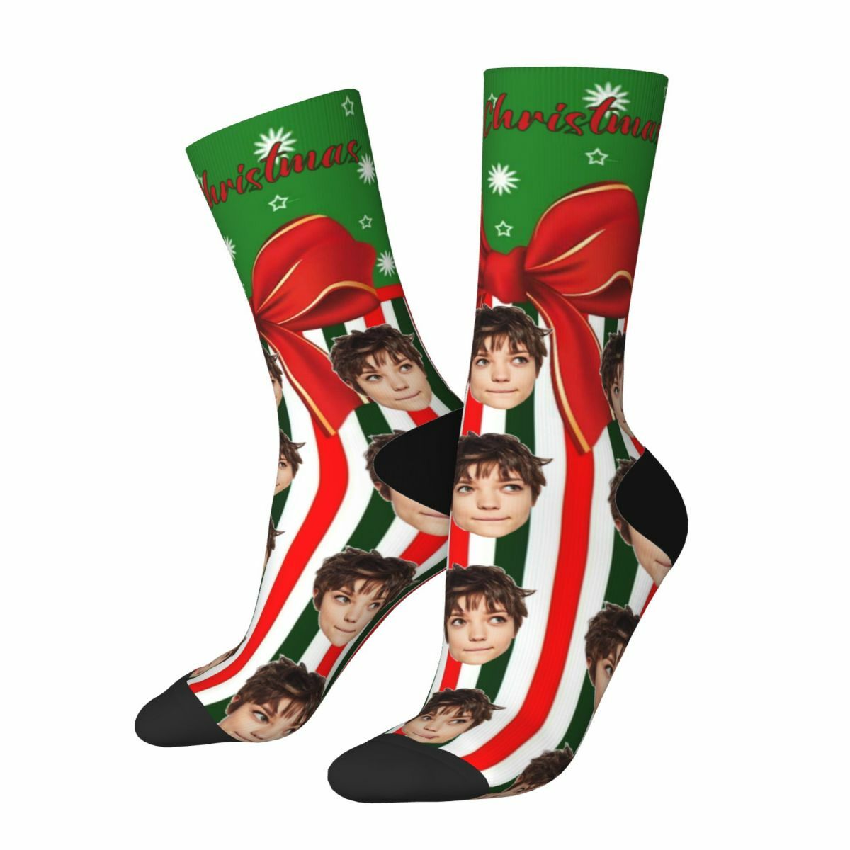 Personalized Face Socks with Christmas Gift Box Patterns Creative Socks for Husband