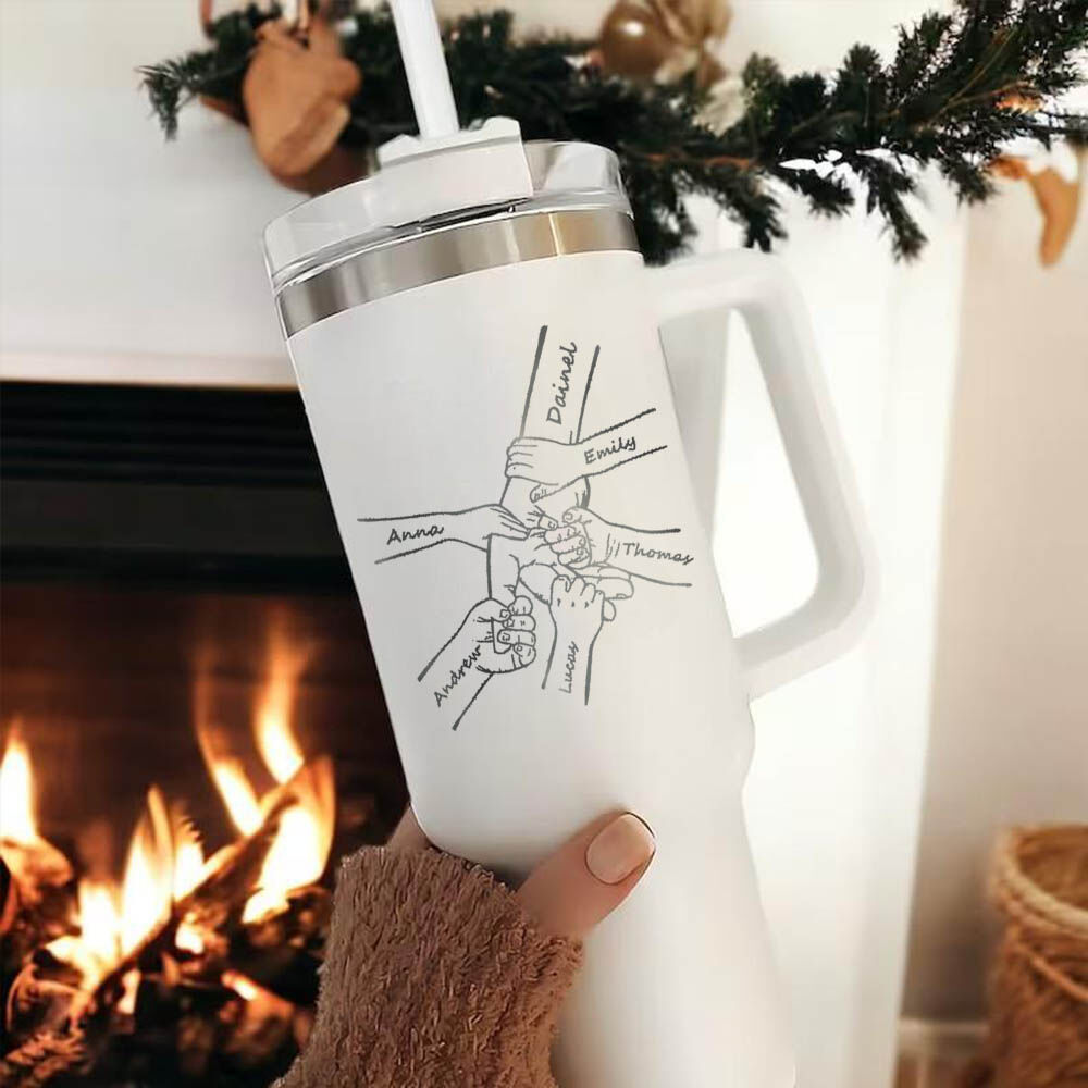 Personalized Name Tumbler with Hands Pattern Warm Present for Family