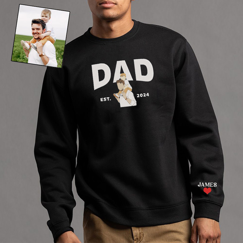 Personalized Sweatshirt Embroidered Custom Photo Father and Kids Design Perfect Father's Day Gift