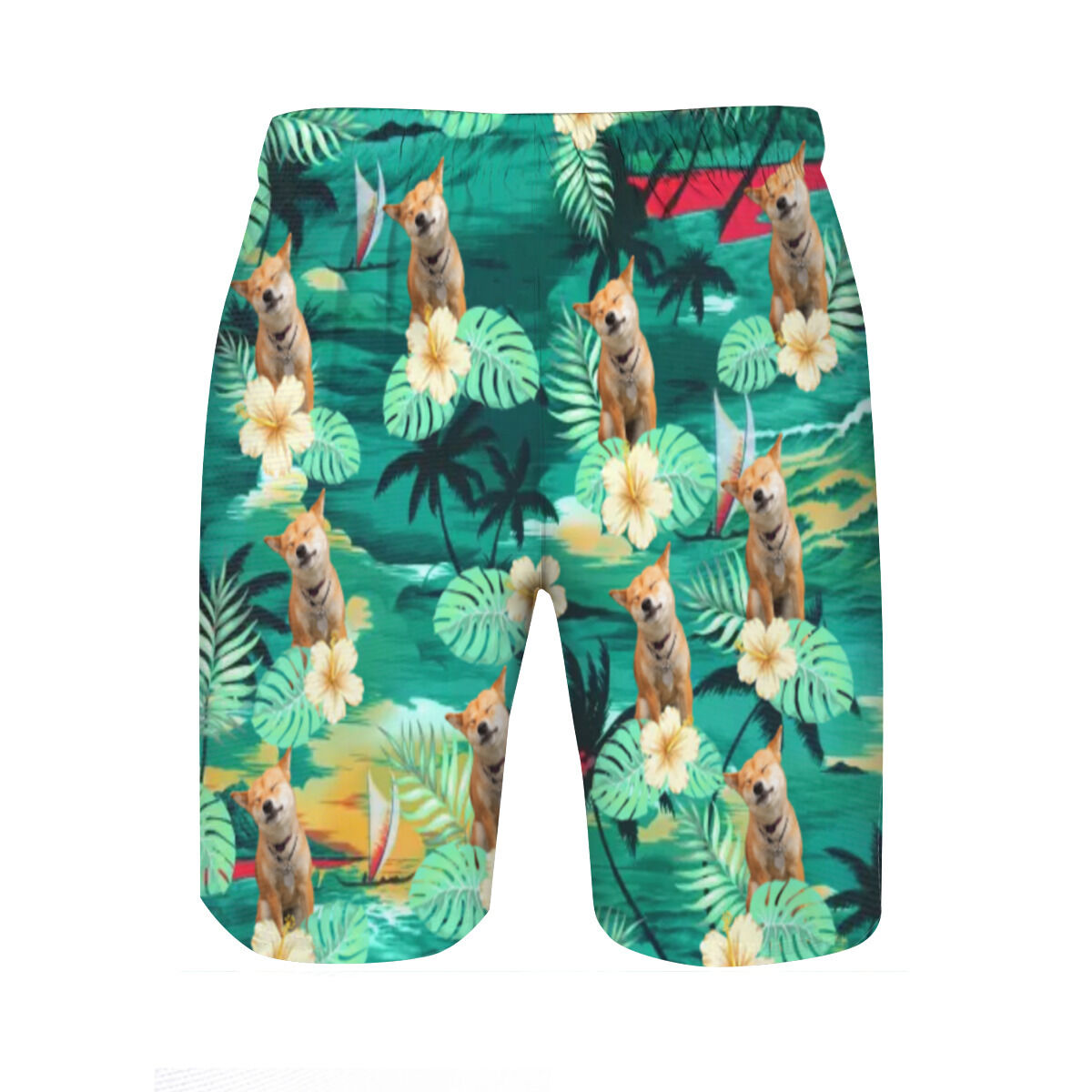 Personalized Picture Men's Beach Shorts with Leaves Pattern Perfect Gift for Brother