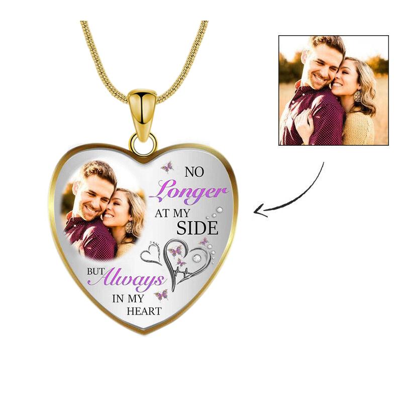 "No Longer At My Side But Always in my Heart" Custom Photo Necklace
