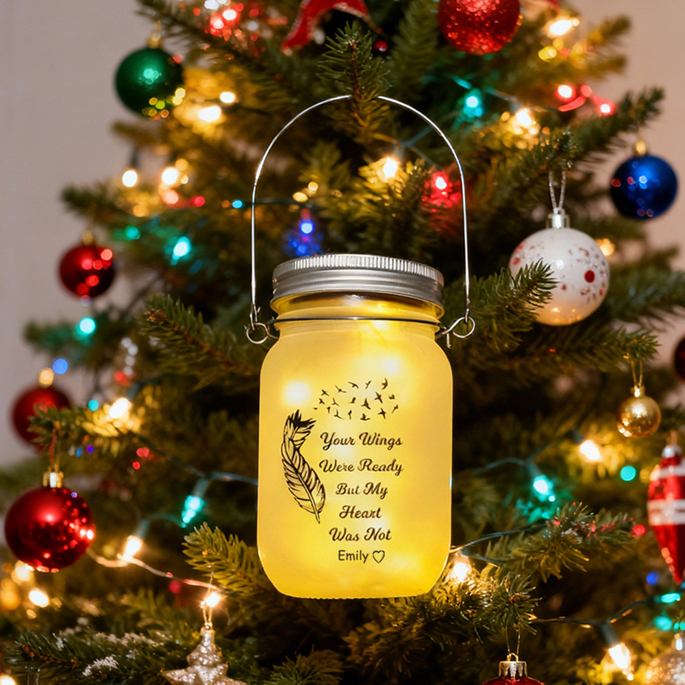 Custom Memorial Jar Night Light Solar-Powered Wishing Bottle Christmas Ornament for Family