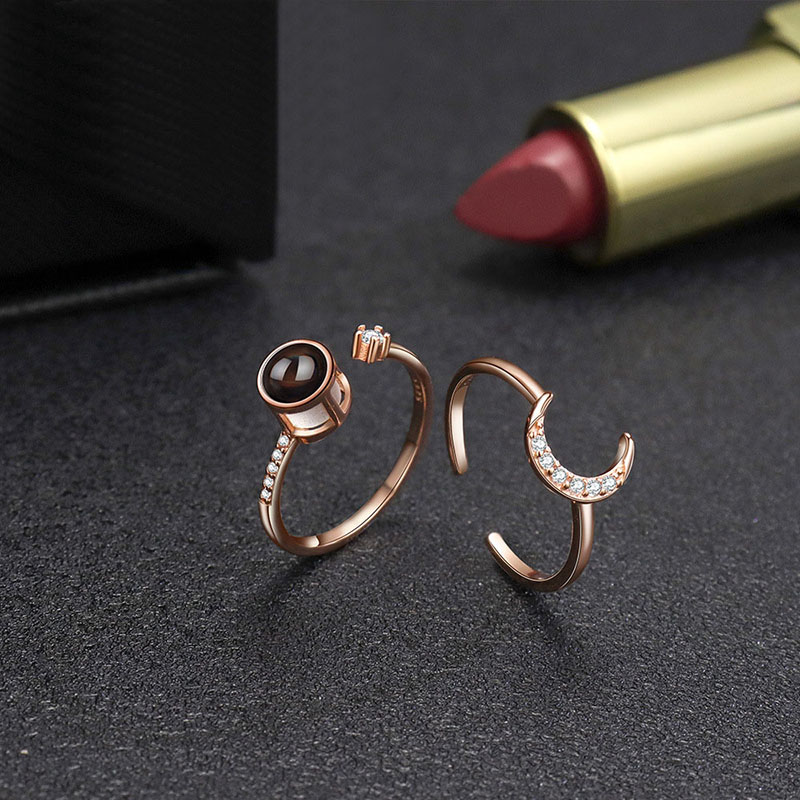 Bague de projection en argent   avec motif de lune Meilleur cadeau de mariage