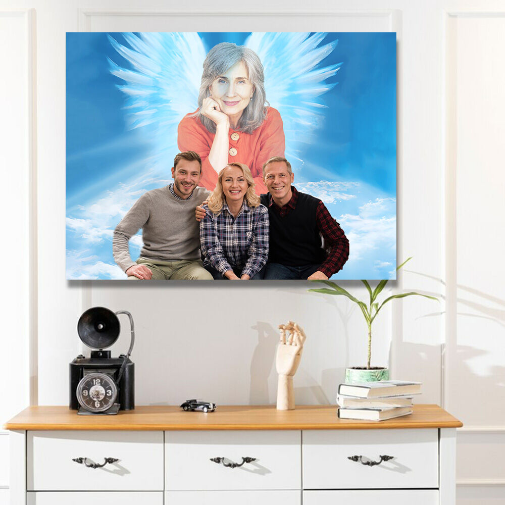 Personalized Picture Canvas Wall Art with Wings Pattern Precious Present for Family