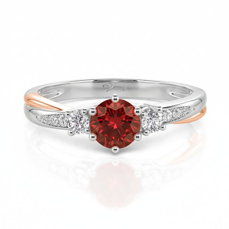 Jeulia Classic Two Tone Twist Three Stone Round Engagement Ring
