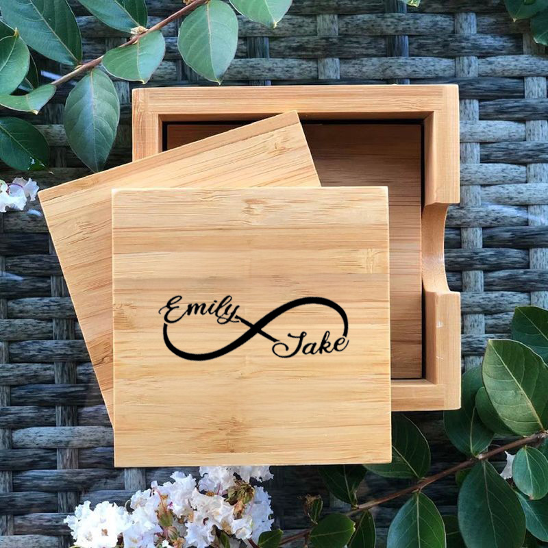 木製 名入れ コースター 4枚セット 収納ケース付き インフィニティ