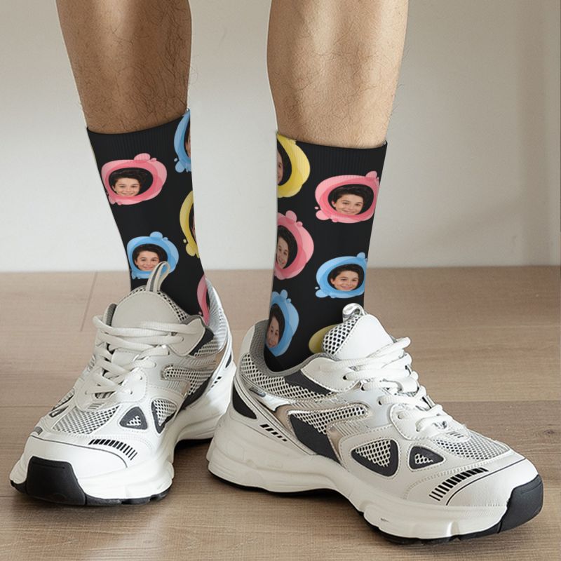 Customized Face Socks Add Photos in Colorful Circle Gifts for Dad