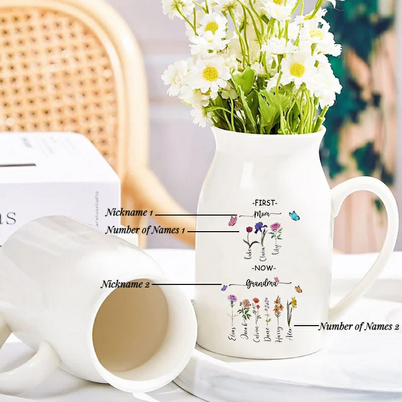 Personalized Name Flower Vase with Cute Butterflies Best Mother's Day Gift