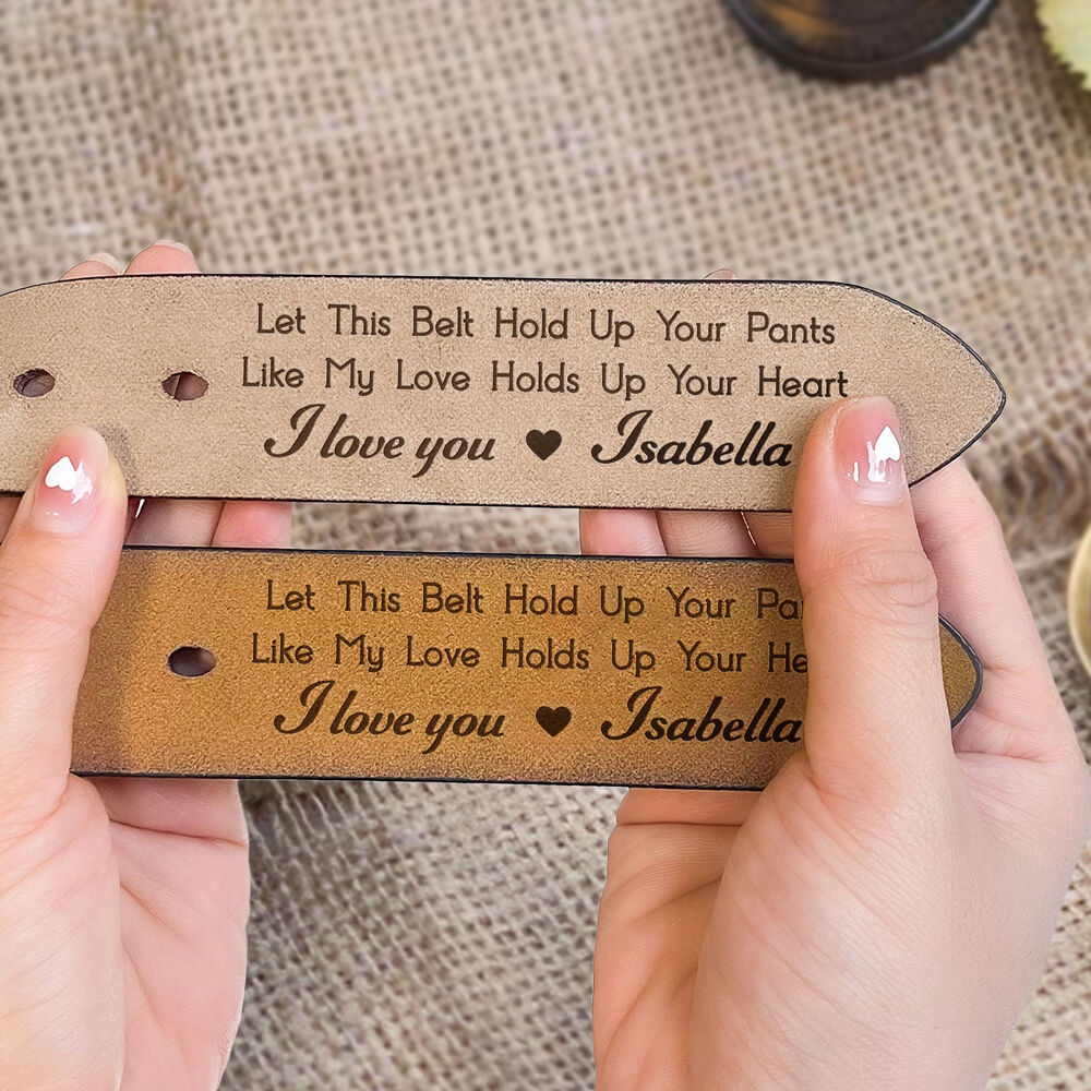 Personalized Belt with Engraved Love Text as a Gift for Husband