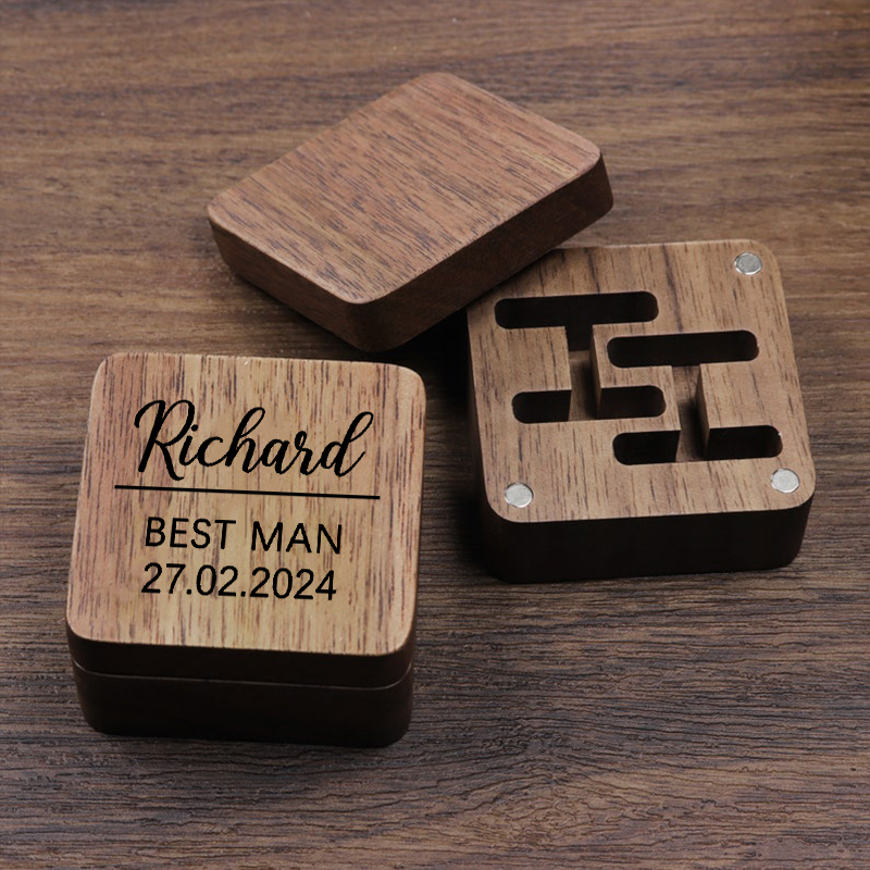 Personalized Cufflink Box Best Man Custom Name Date Engraving Design Great Gift for Groomsman