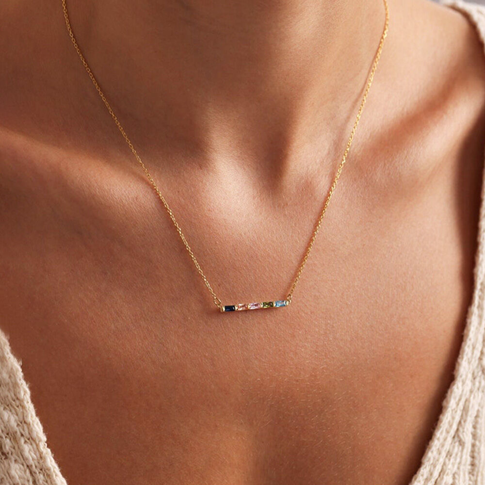 Personalized Birthstone Necklace Family Birthstone Baguette Birthstone Jewelry for Mother