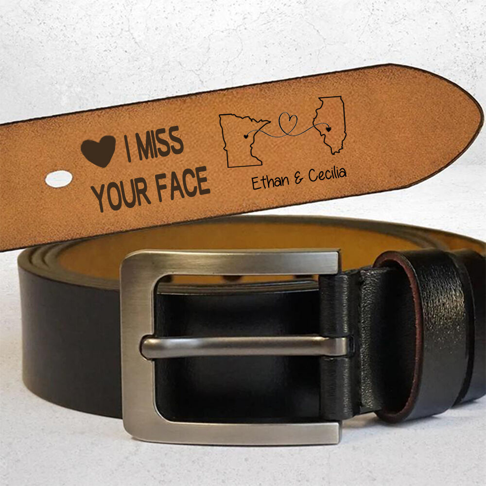 Personalized Belt Custom State Map Long Distance Valentines Day Gift for Boyfriend