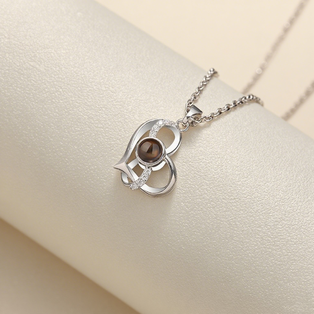Personalized Love Projection Picture Necklace with Diamond Gift for Mom