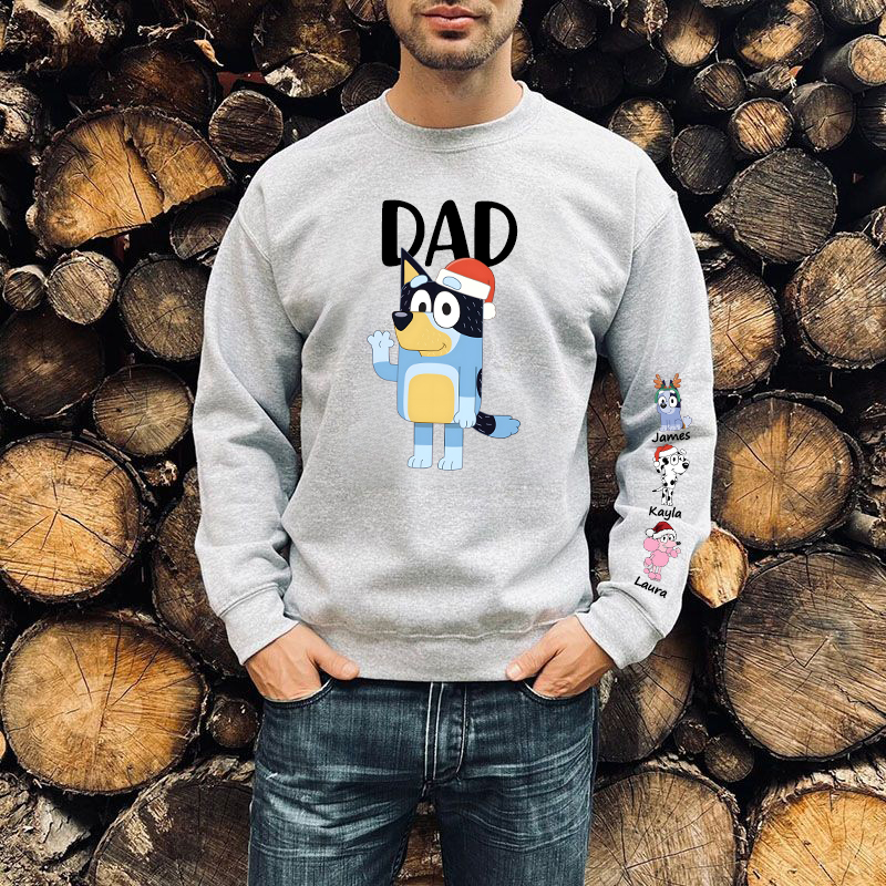 Sudadera personalizada con estampado de dibujos animados de Bluey Dad, diseño navideño, regalo perfecto para papá
