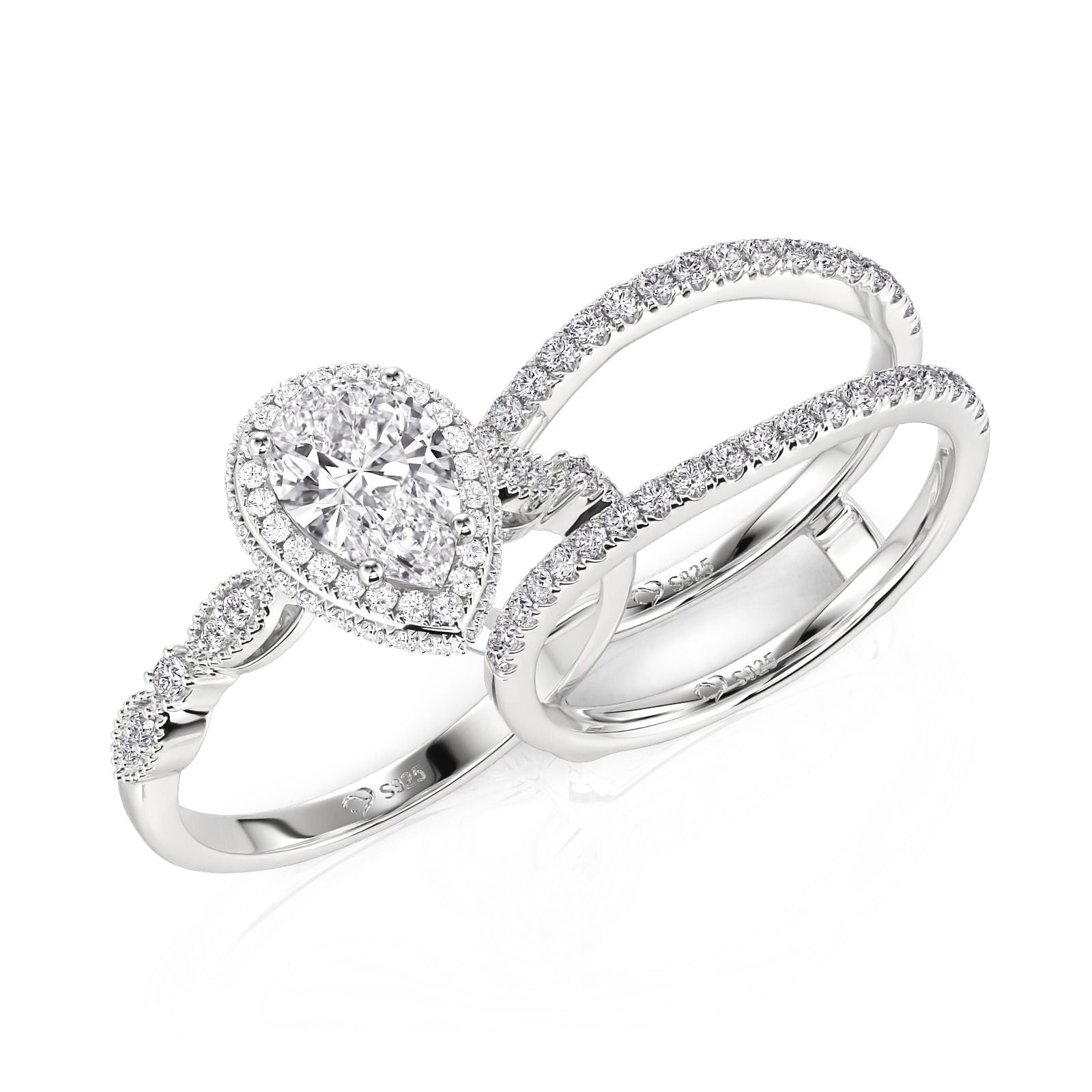 Jeulia Pear Cut Halo Engagement Ring Set Sterling Silver