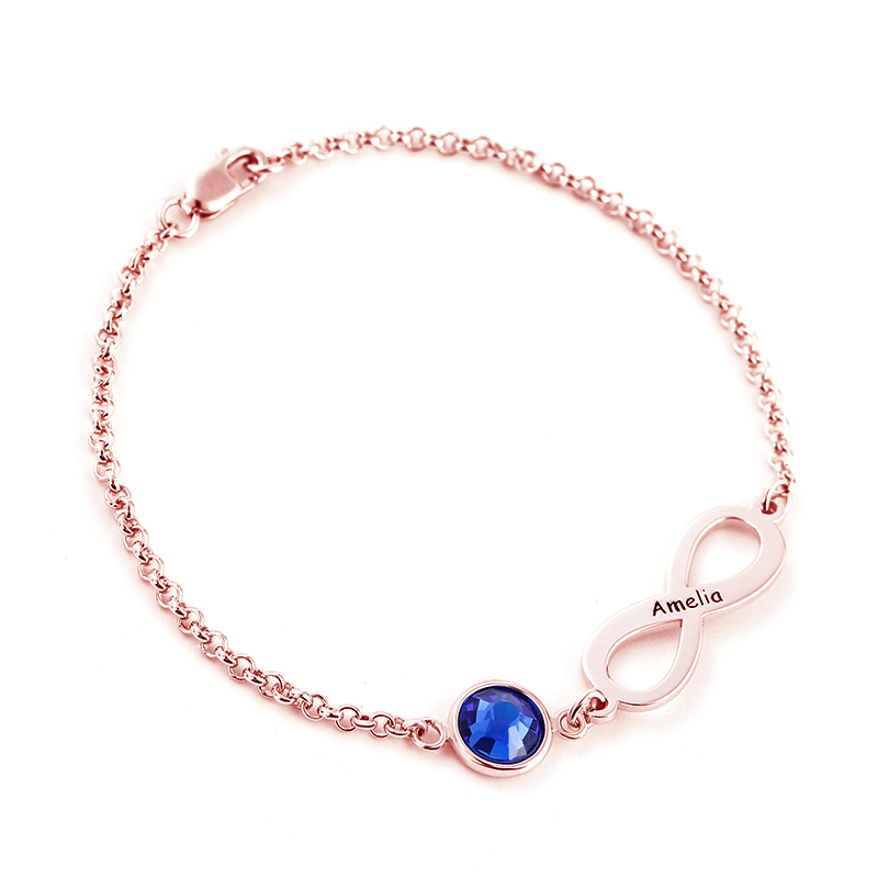 インフィニティ 誕生石 刻印 ブレスレット オーダーメイド