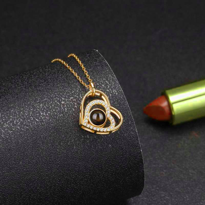 ダブルハート 投影 写真 写真入れ ネックレス