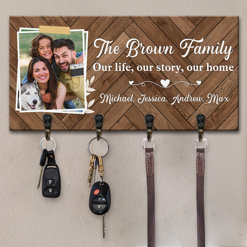 Personalized Key Hanger Our Life Our Story Custom Photo and Names Perfect Home Decor Gift for Family