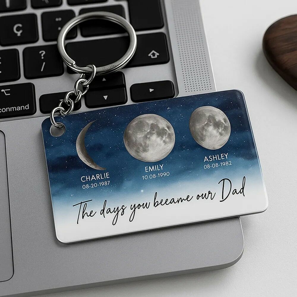 Personalized Moon Phase Keychain Warm Gift for Dad