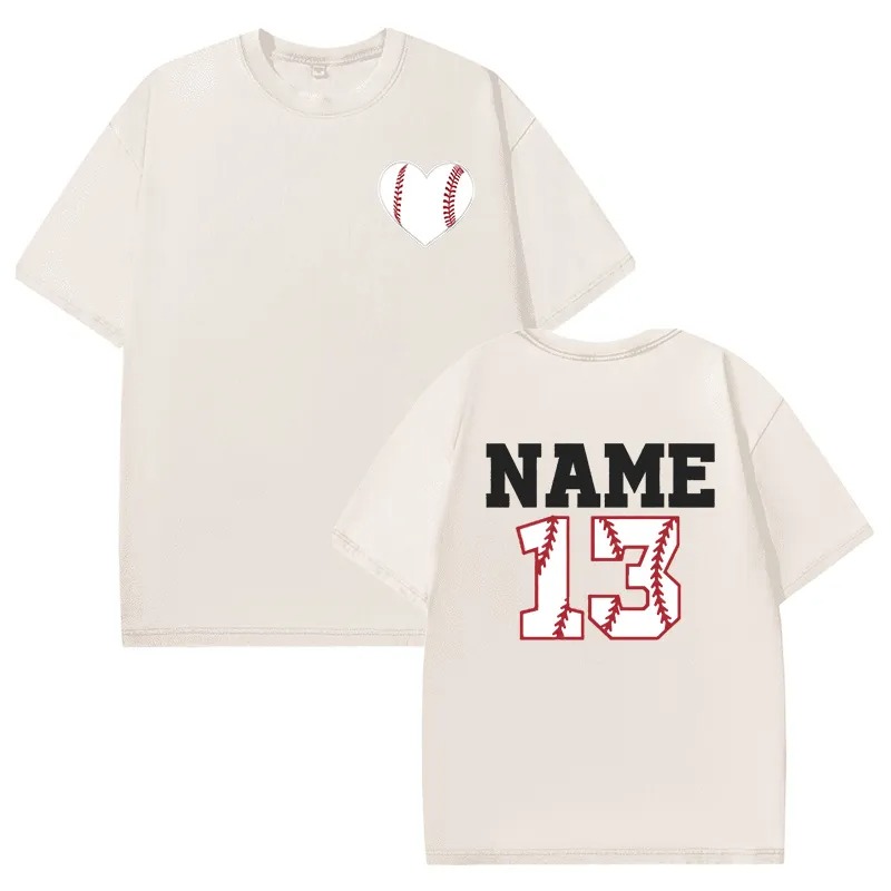 Baseballtvättad T-shirt med baseballhjärta anpassat nummer och namn present till sportälskaren