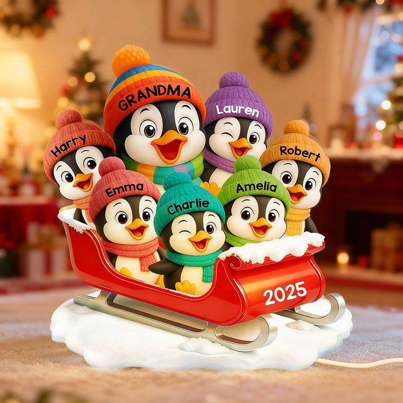 Personalized Name Night Light with Penguin Pattern Cute Gift for Family