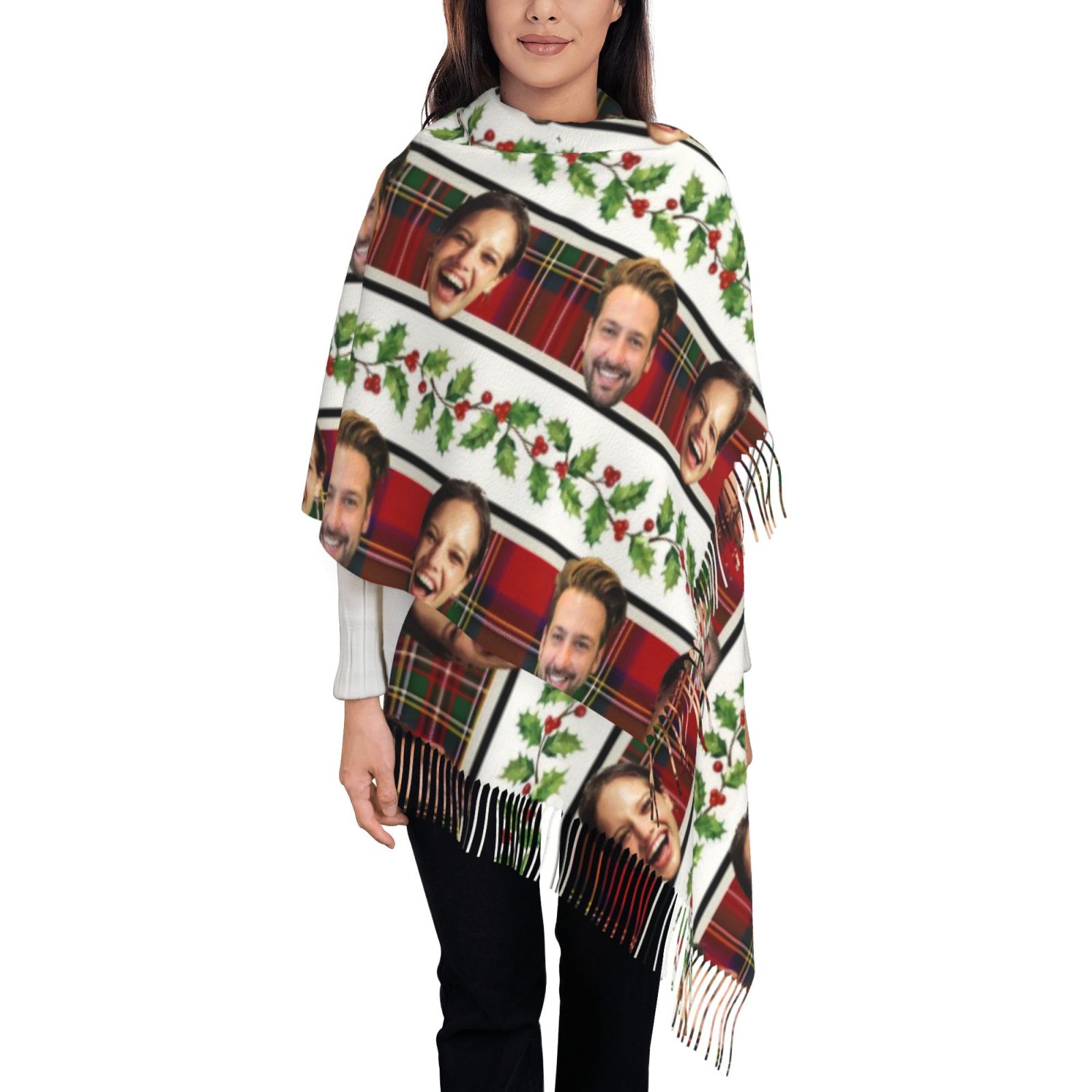 Custom Scarf with Couple Photo Winter Warm Scarf Christmas Gift for Couple