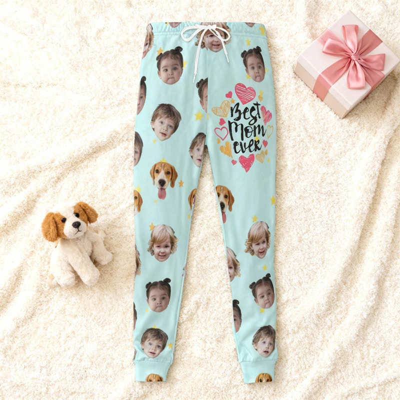 Personliga unisex-joggingbyxor med anpassat barnfoto bästa mamma någonsin utsökt present till mamma