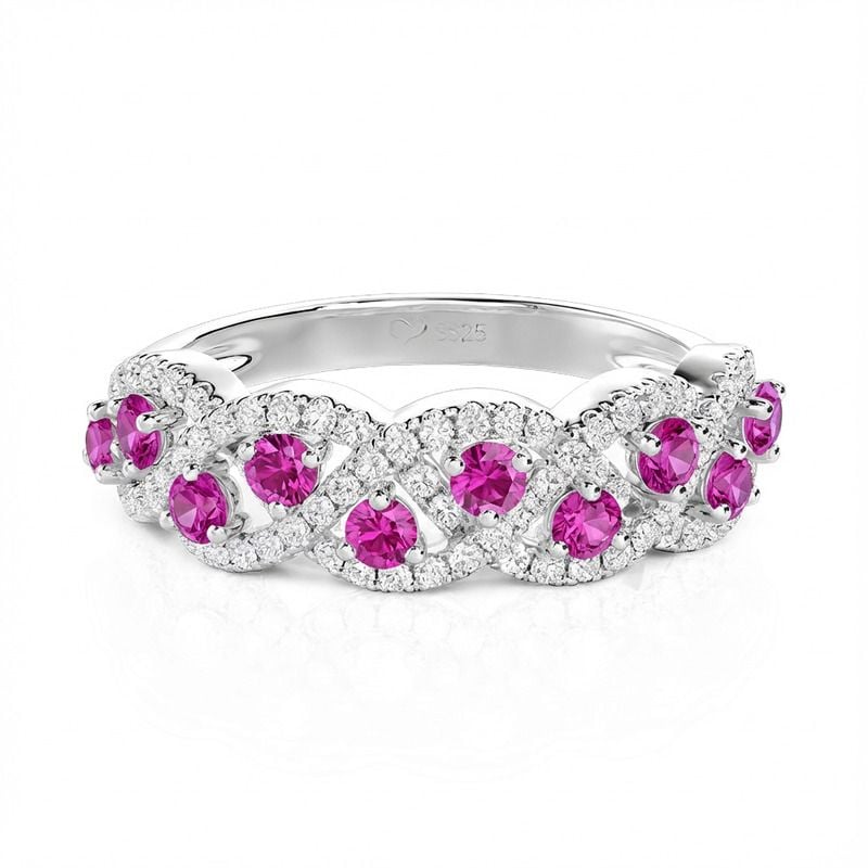 Jeulia Custom Twisted Woven Ring with Birthstone Sterling Silver
