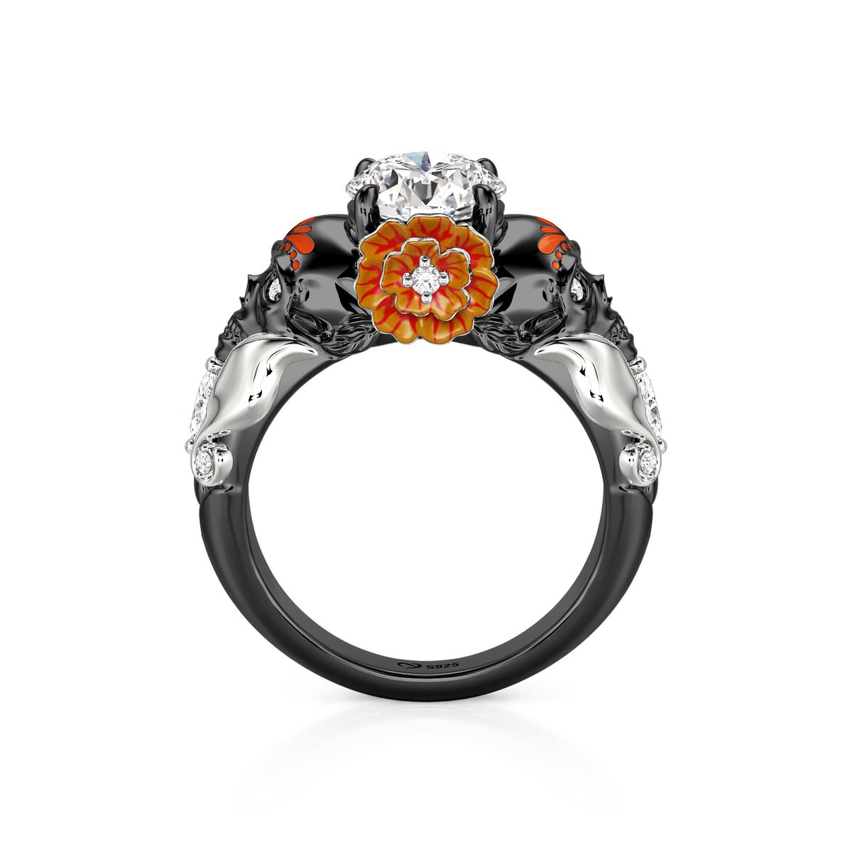 Jeulia Day of the Dead Marigold Butterfly Sugar Skull Ring